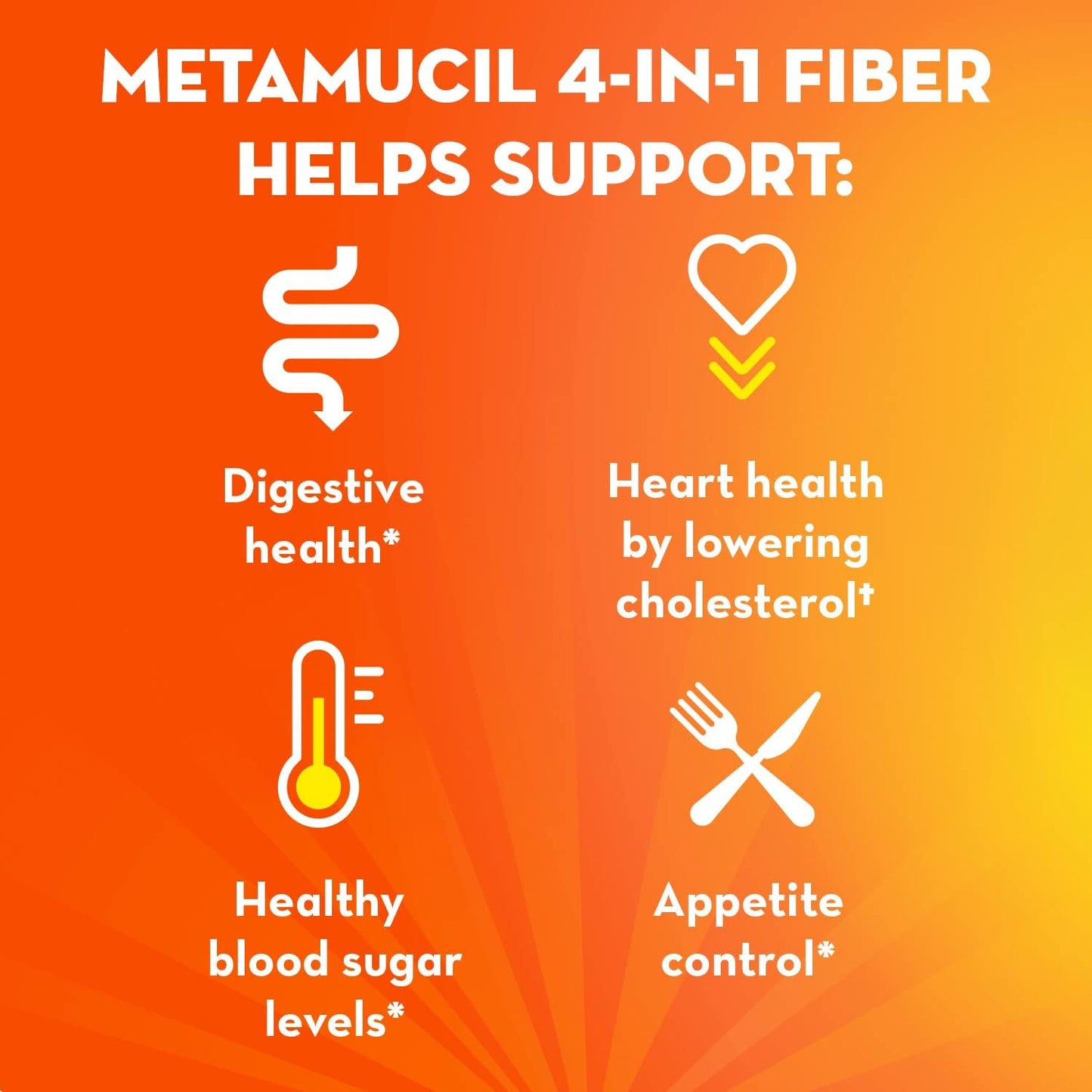 Metamucil On-The-Go Sugar-Free Orange Fiber Drink Packets for Digestive Health - 44 Pack.