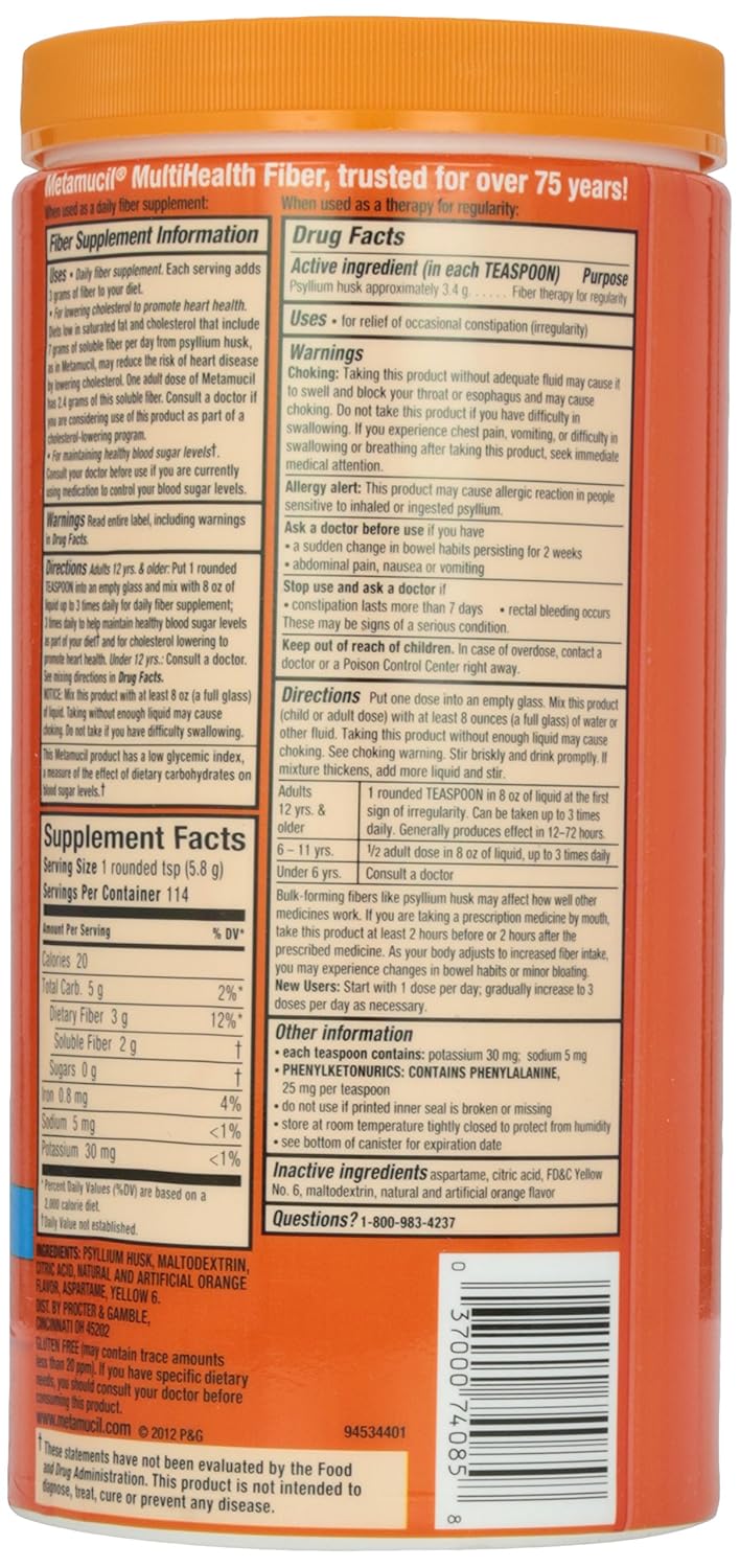 Metamucil Sugar-Free Orange Smooth Texture Powder 23.4 oz - High Fiber Supplement for Digestive Health