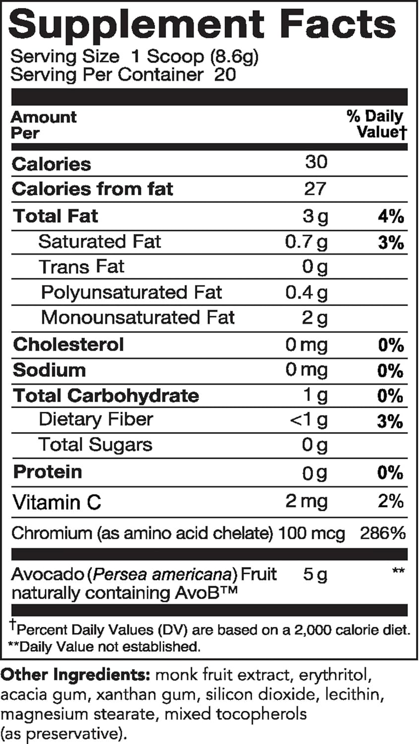 Metavo Metabolism Boosting Smoothie Mix with AvoB & Chromium - Energy Support Supplement for Weight Loss and Sugar Craving Control, 20 Servings