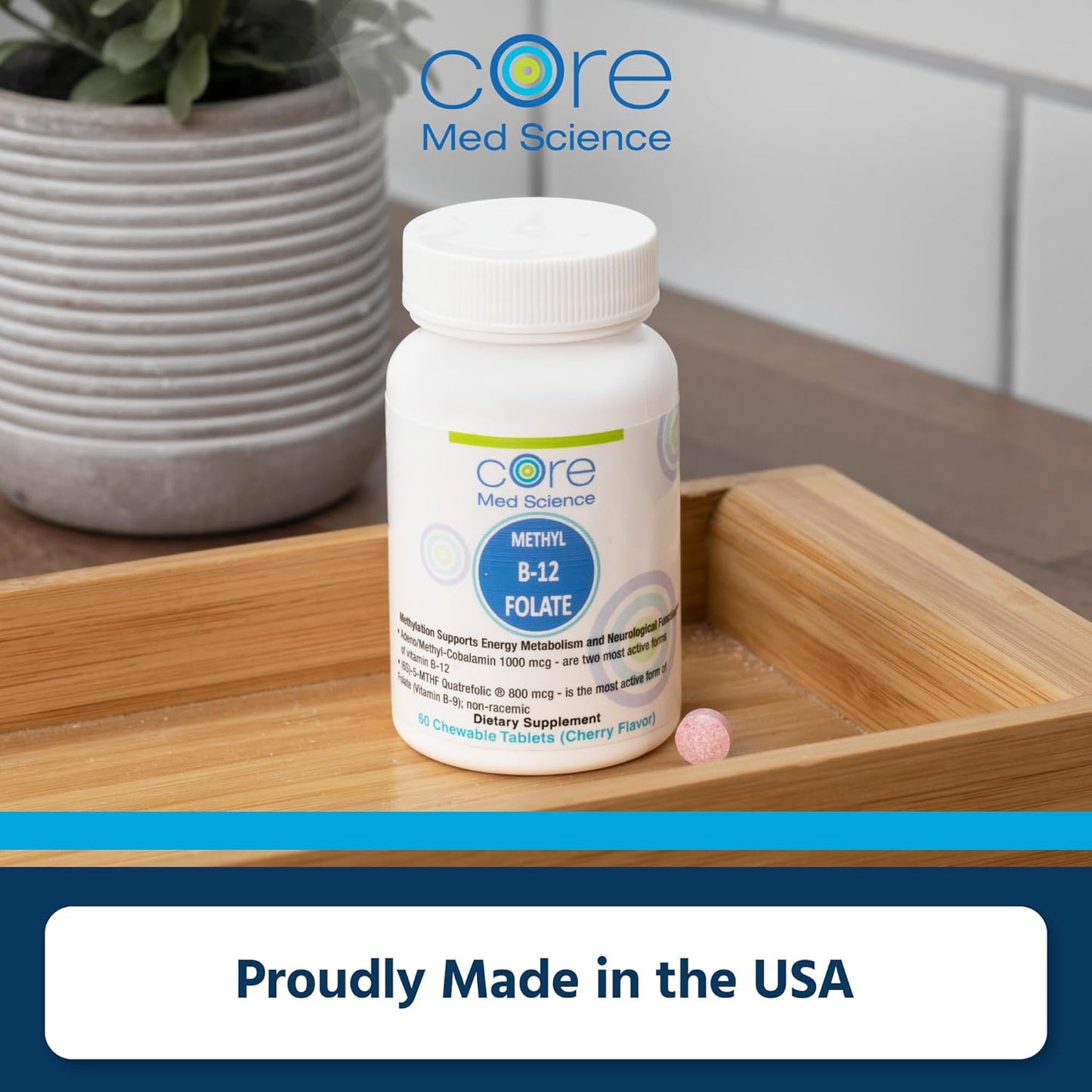 Methyl B12 Folate Supplement for Mood, Heart & Cognitive Health - 5-MTHF Pills for Men & Women - 60 Count