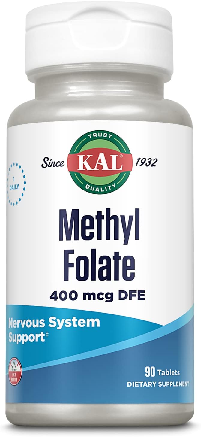 Methyl Folate 400 mcg DFE, 5-MTHF Active Form Vitamin B9 Supplement for Heart Health, Prenatal, Mood & Brain Support - 90 Tablets