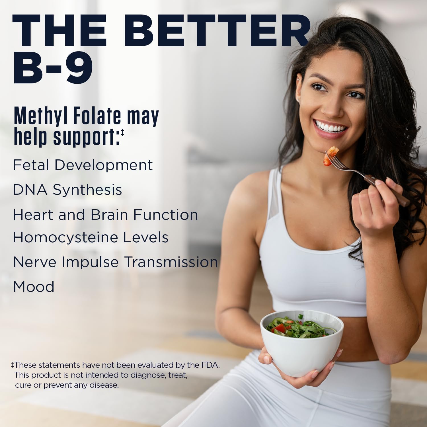 Methyl Folate 400 mcg DFE, 5-MTHF Active Form Vitamin B9 Supplement for Heart Health, Prenatal, Mood & Brain Support - 90 Tablets