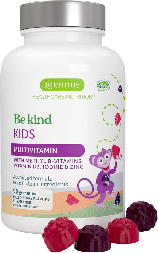 Methylated Kids Multivitamin Gummies with B-Vitamins & Vitamin D - No Sugar, Non-GMO, Halal - 90 Berry Gummies, Ages 4+