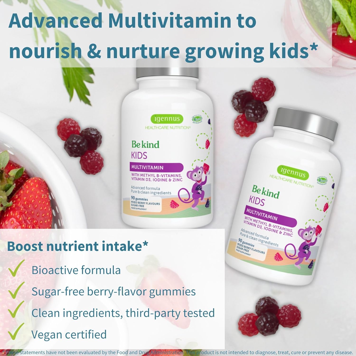 Methylated Kids Multivitamin Gummies with B-Vitamins & Vitamin D - No Sugar, Non-GMO, Halal - 90 Berry Gummies, Ages 4+