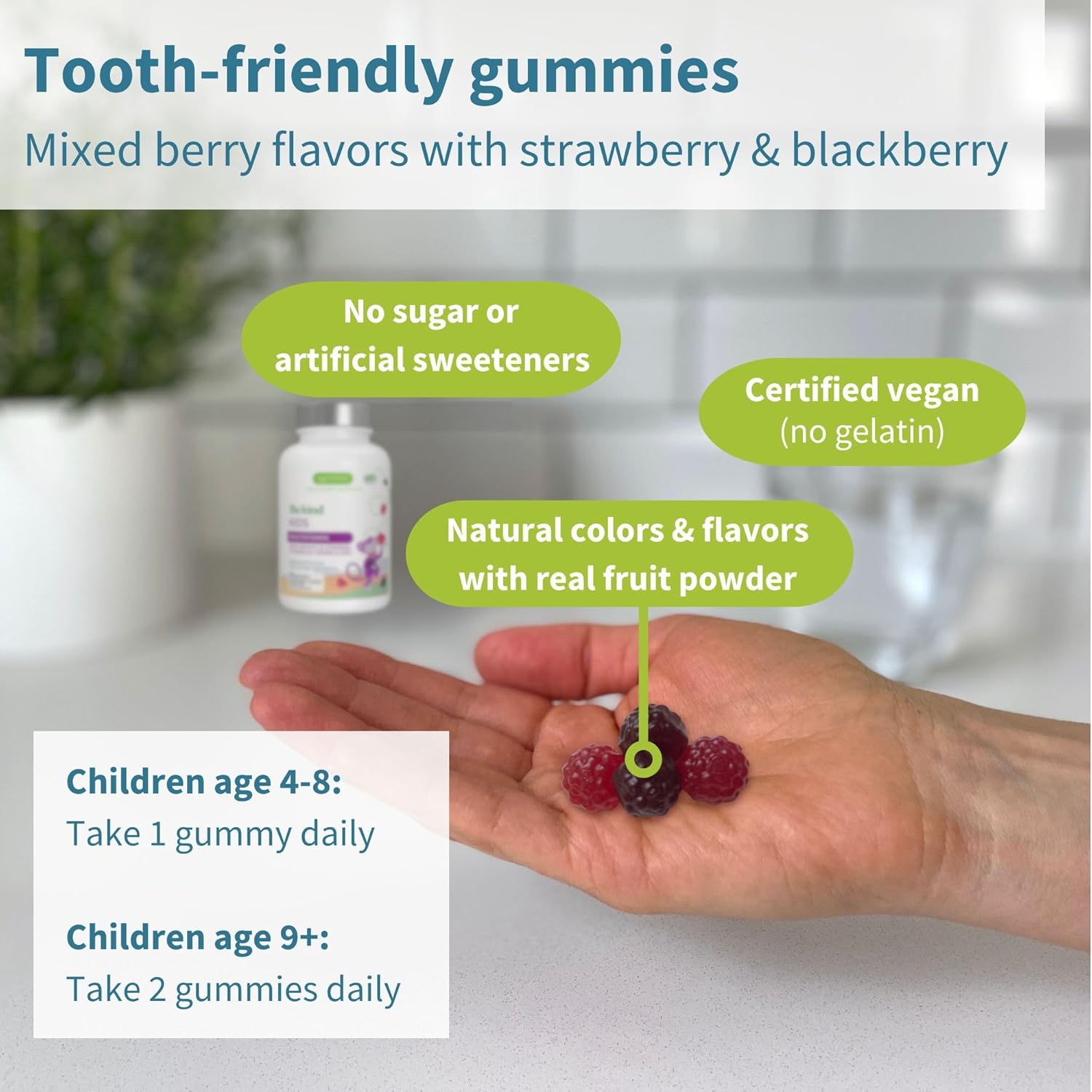 Methylated Kids Multivitamin Gummies with B-Vitamins & Vitamin D - No Sugar, Non-GMO, Halal - 90 Berry Gummies, Ages 4+