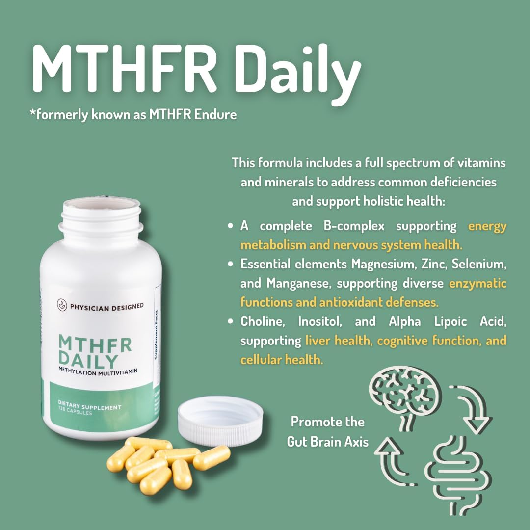 Methylated Multivitamin for Energy, Mood, & Heart | Physician Designed MTHFR Daily Multivitamin | Vitamin B-Complex | 120 Capsules