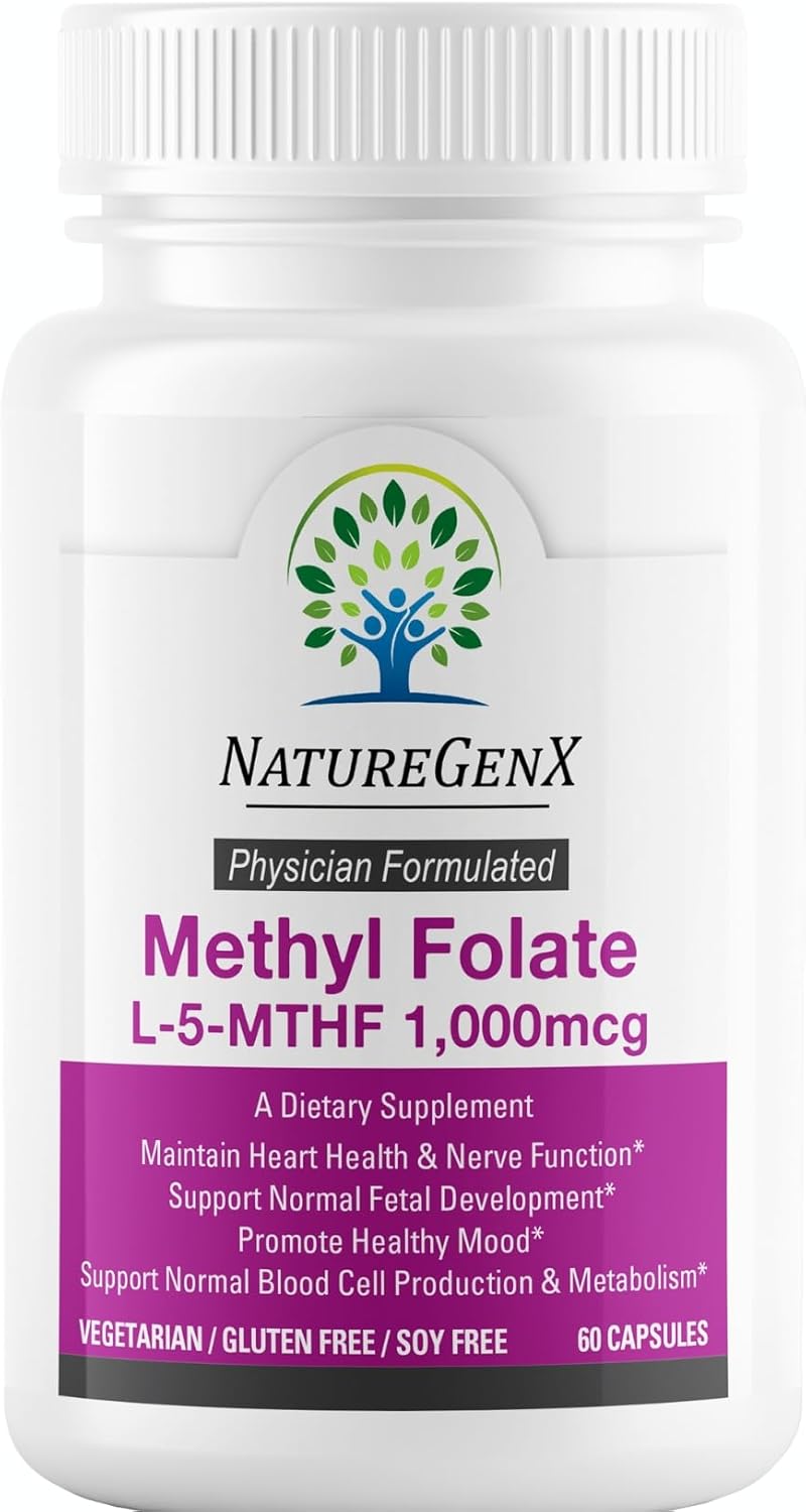 Methylfolate MTHRF Supplement - 1000 mcg Bioactive Vitamin B9 (5-MTHF) - Pregnancy Support - 60 Capsules - Gluten-Free