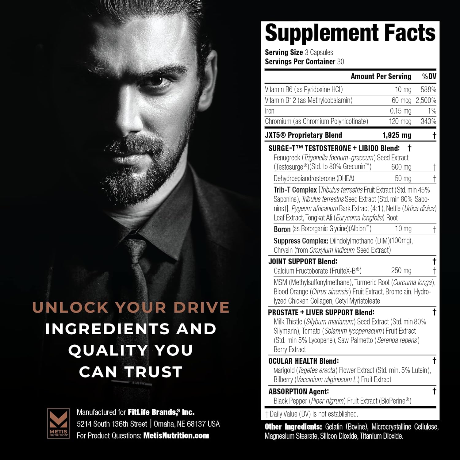 METISNutrition JXT5 Men's Health Supplement - 5-in-1 Joint, Libido, Prostate, Vision Support - Test Boost, Energy (90 Capsules)