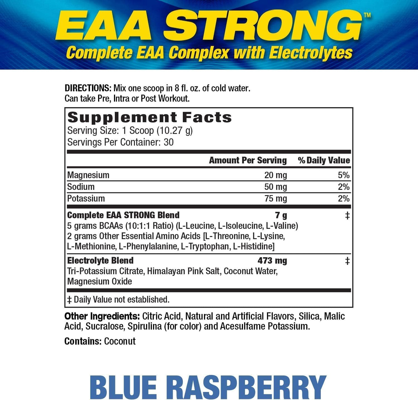 MHP EAA Strong Amino Acid Supplements with BCAAs, Electrolytes - Blue Raspberry (1.2 lb)