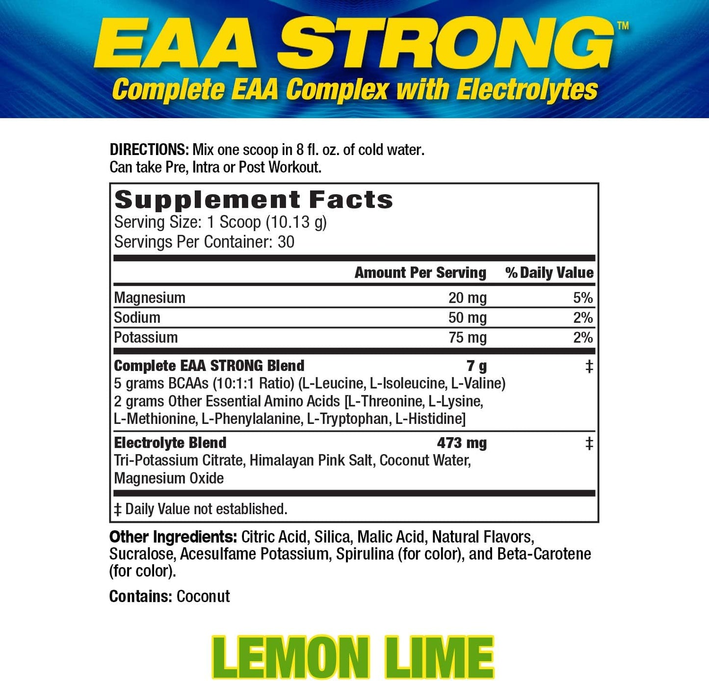 MHP EAA Strong Supplement with All 9 Essential Amino Acids and Electrolytes in Lemon Lime Flavor