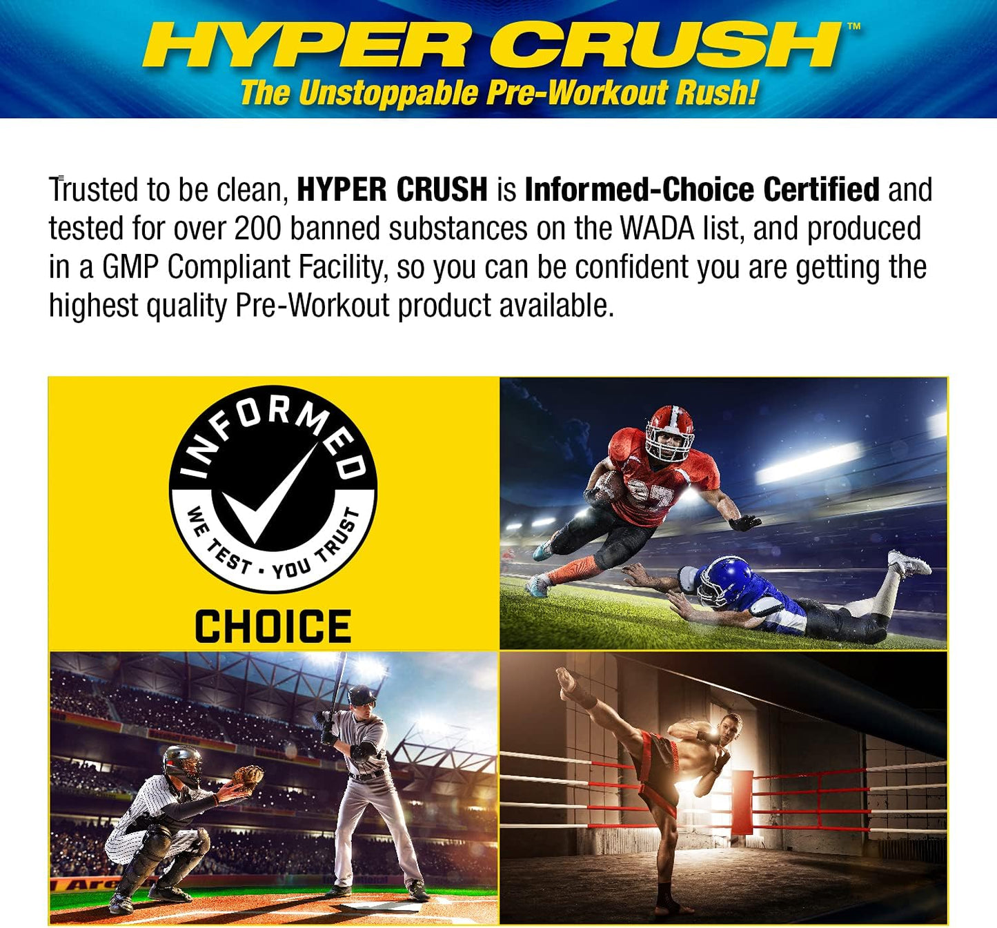 MHP Hyper Crush Pre Workout Powder - Boosts Energy, Muscle Pump, Power, Fights Fatigue - Creatine, Beta Alanine, Nitric Oxide, Citrulline, AKG - Strawberry Kiwi, 30 Servings
