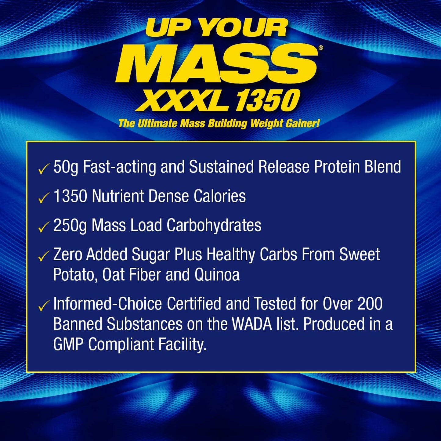 MHP UYM XXXL 1350 Mass Building Weight Gainer - 50g Protein, High Calorie, 11g BCAAs - Milk Chocolate - 8 Servings