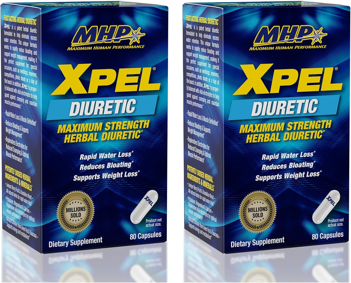 MHP Xpel Maximum Strength Diuretic Capsules - 80 Count (2 Pack) - Fast-Acting Water Weight Loss Supplement