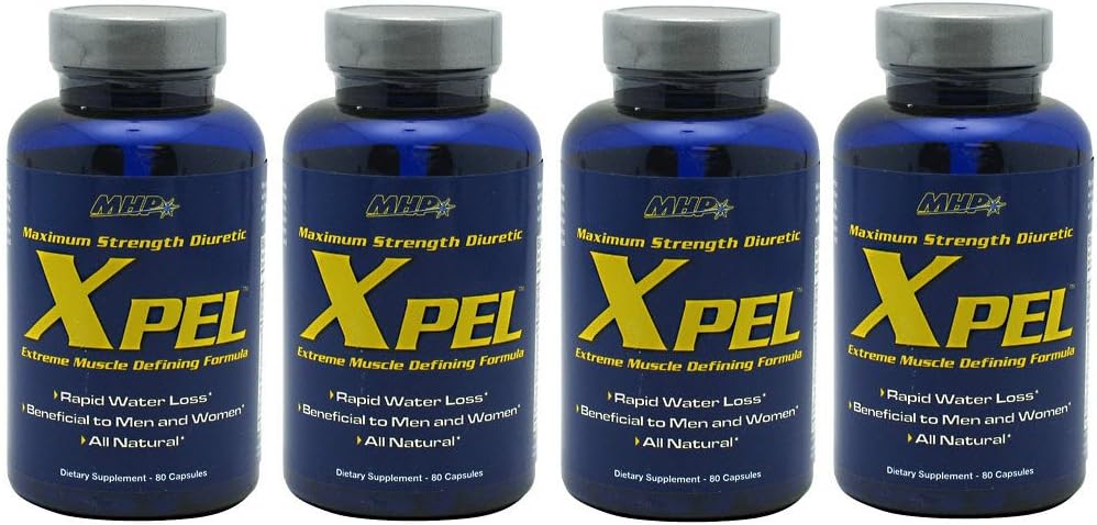 MHP Xpel Water Retention Pills - 4 Bottles (320 Capsules) for Maximum Human Performance