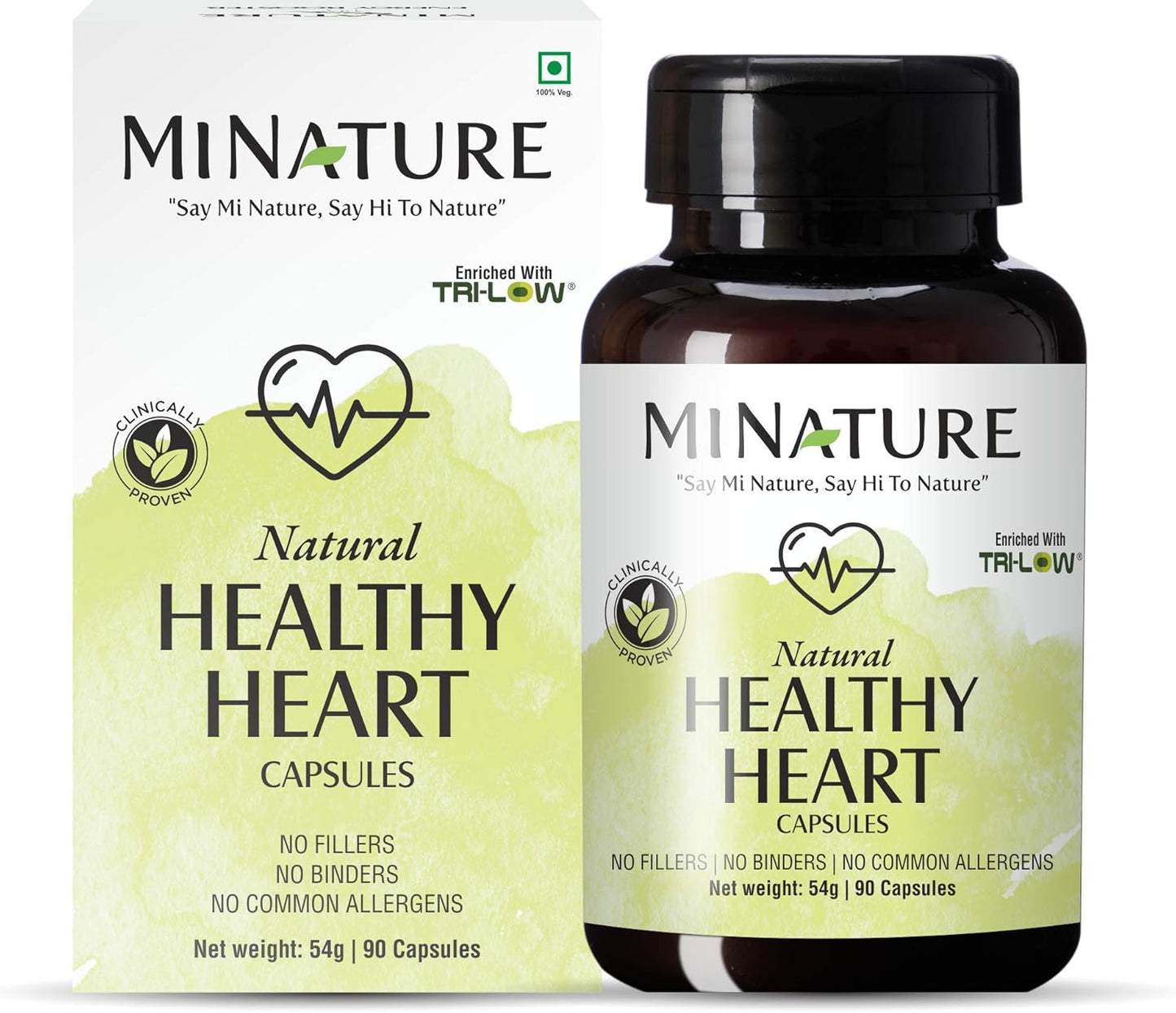 mi Nature Healthy Heart Capsules with TRI-Low Enrichment - 90 Veg Capsules, 45 Day Supply - 1000mg - Amla, Garlic, Arjuna Extracts from Indian Herbs
