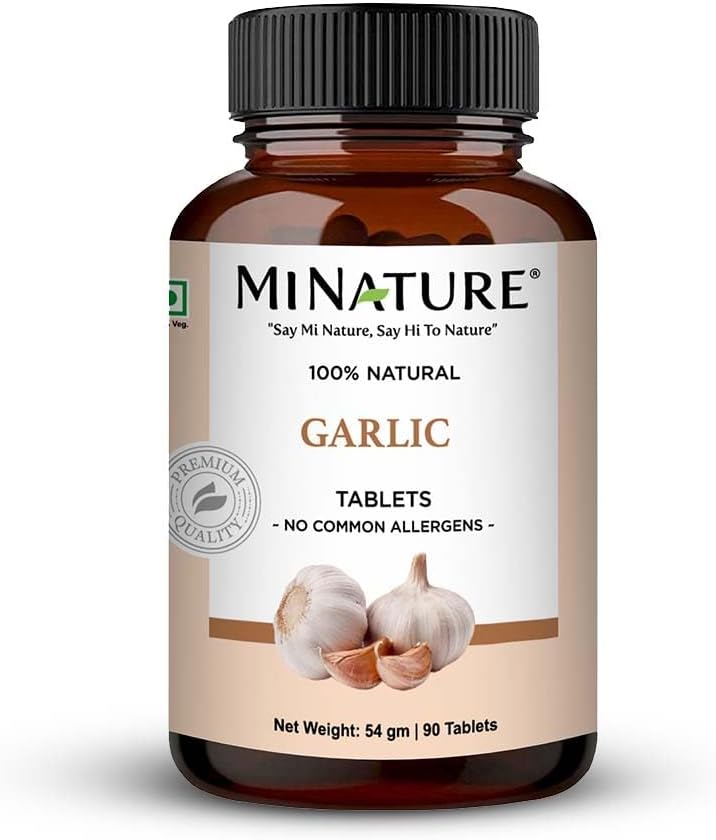 mi Nature Mini Garlic Tablets - Herbal, Non-GMO, Vegan, Gluten Free - 500mg, 90 Tablets (45 Days Supply) - Made in India