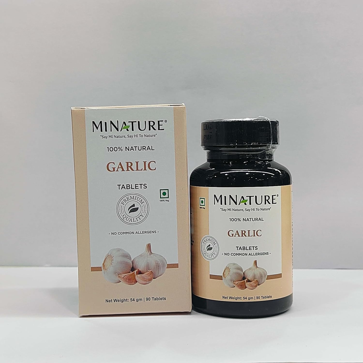 mi Nature Mini Garlic Tablets - Herbal, Non-GMO, Vegan, Gluten Free - 500mg, 90 Tablets (45 Days Supply) - Made in India