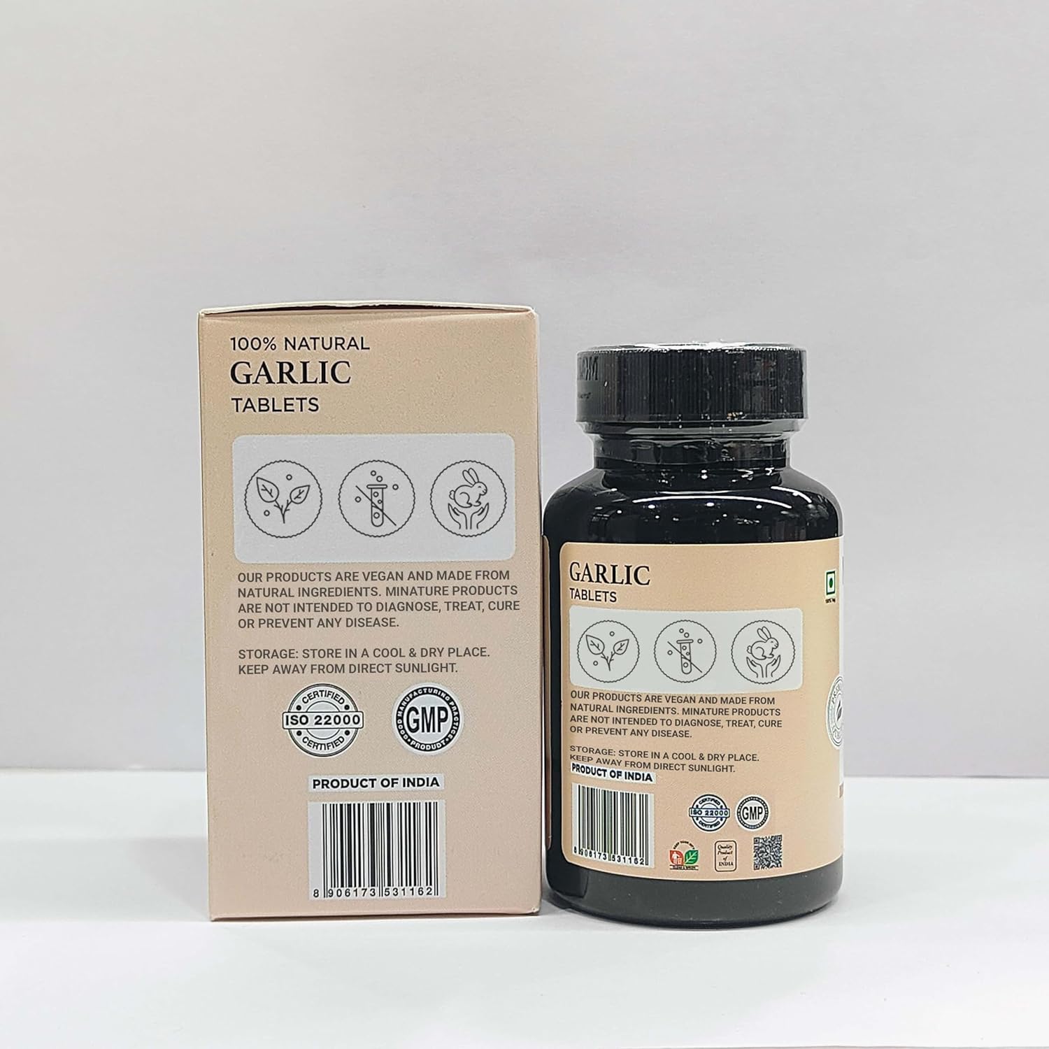 mi Nature Mini Garlic Tablets - Herbal, Non-GMO, Vegan, Gluten Free - 500mg, 90 Tablets (45 Days Supply) - Made in India