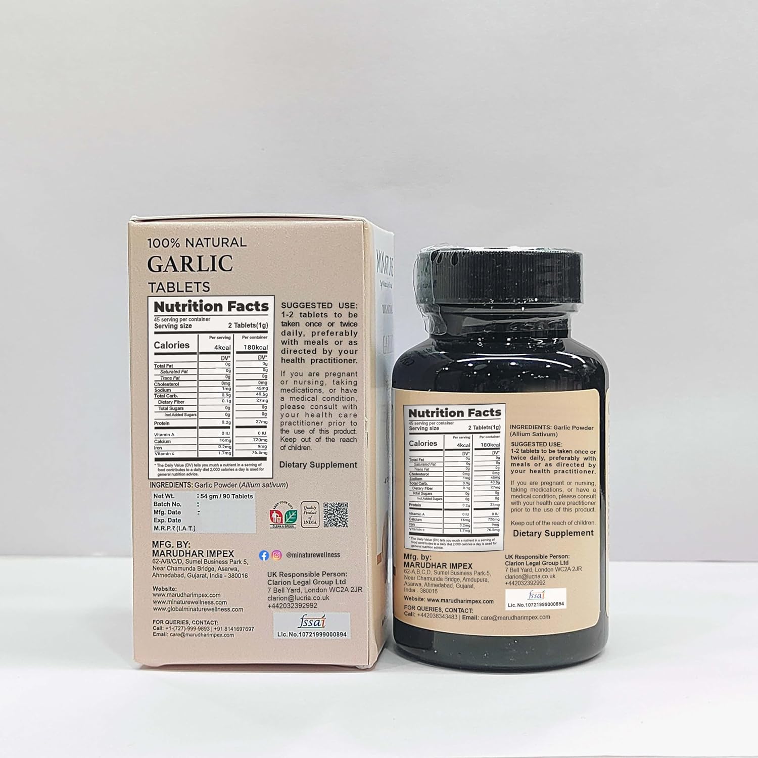 mi Nature Mini Garlic Tablets - Herbal, Non-GMO, Vegan, Gluten Free - 500mg, 90 Tablets (45 Days Supply) - Made in India