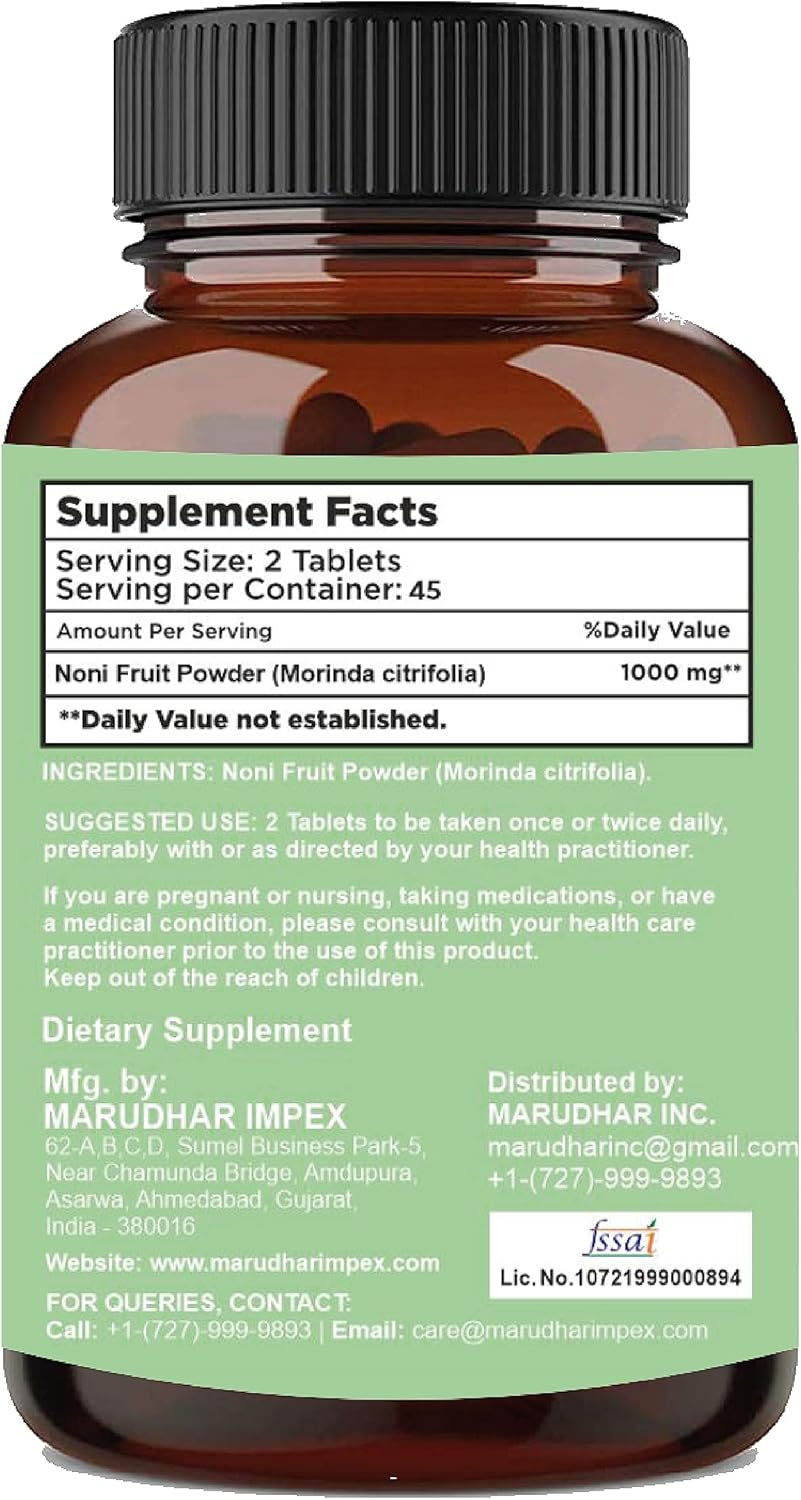 mi Nature Mini Noni Tablets | 90 Tablets, 1000mg | 45 Days Supply | Noni Fruit Supplement Vegan Friendly