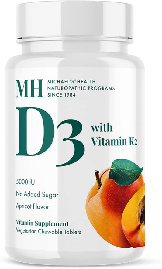 Michael's Health Vitamin D3 with K2 Chewable Tablets - Apricot Flavor - Supports Skeletal & Immune System - Vegetarian & Kosher - 90 Servings