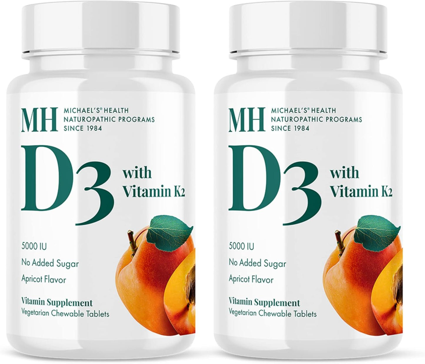 Michael's Health Vitamin D3 with K2 Chewable Tablets - 180 Servings, Apricot Flavor, Vegetarian, Bone & Immune Support, No Sugar - 2 Pack
