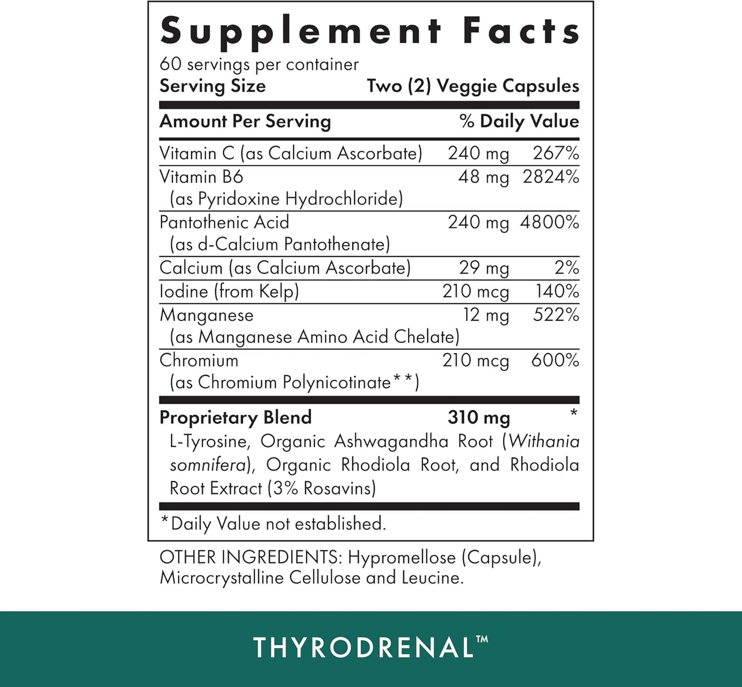 MICHAEL'S Thyrodrenal Naturopathic Supplement - 120 Vegan Capsules - Supports Thyroid & Adrenal Health - Vitamin C - 60 Servings