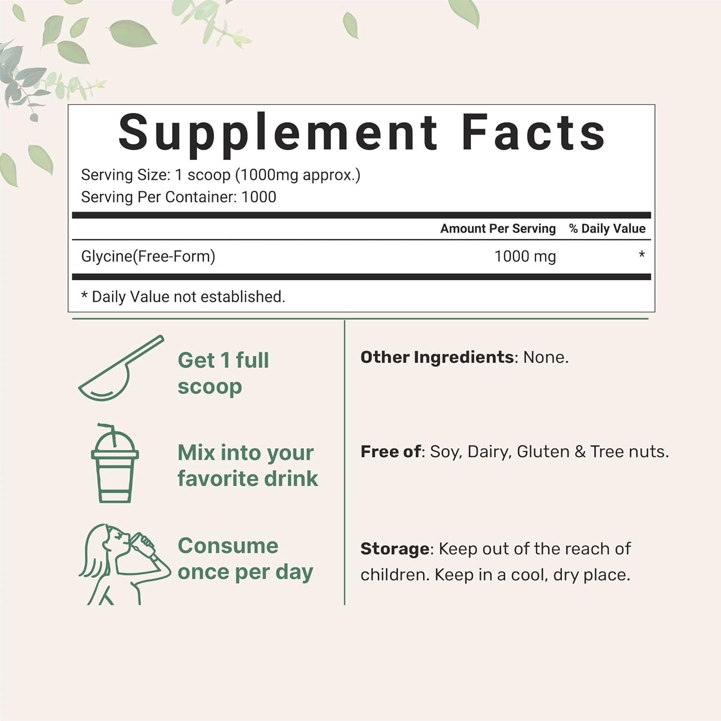 Micro Ingredients Glycine Powder 1KG - Supports Restful Sleep, Neurotransmitter, Water Soluble - Made in USA
