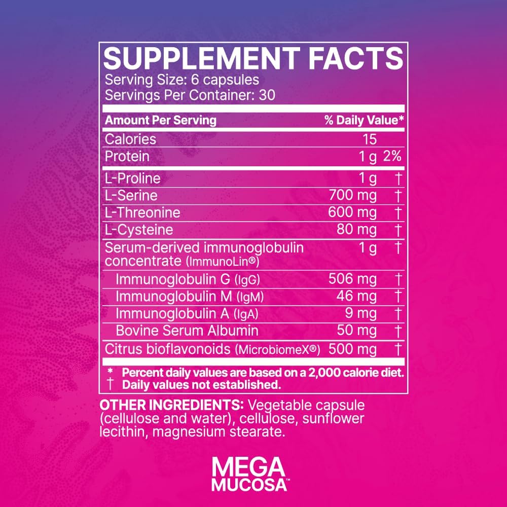 Microbiome Labs MegaMucosa - Amino Acid Supplement with Dairy-Free Immunoglobulins - Gut & Immune Support - Mucosal Health (180 Capsules)