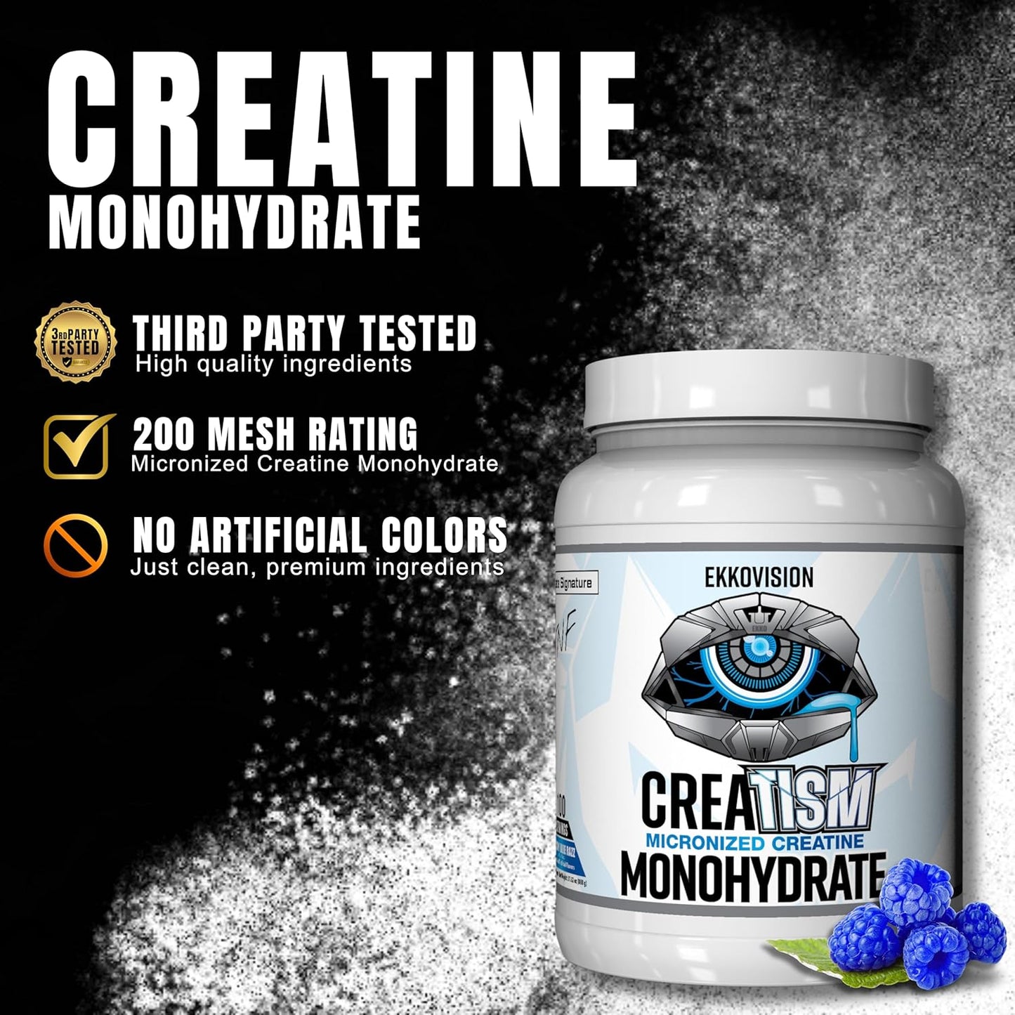 Micronized Blue Razz Creatine Monohydrate Powder for Energy Support - Pre & Post Workout Supplement with Easy Mixing - 100 Servings