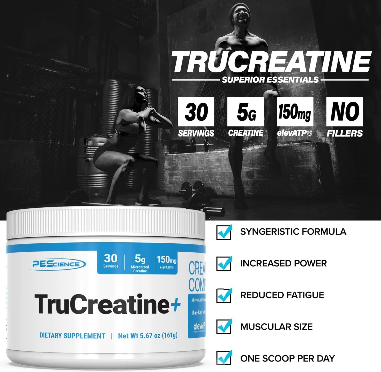 Micronized Creapure Creatine Monohydrate Powder with ElevATP - 5g per Serving - Muscle Growth, Strength & Recovery Support - 30 Servings - Men & Women