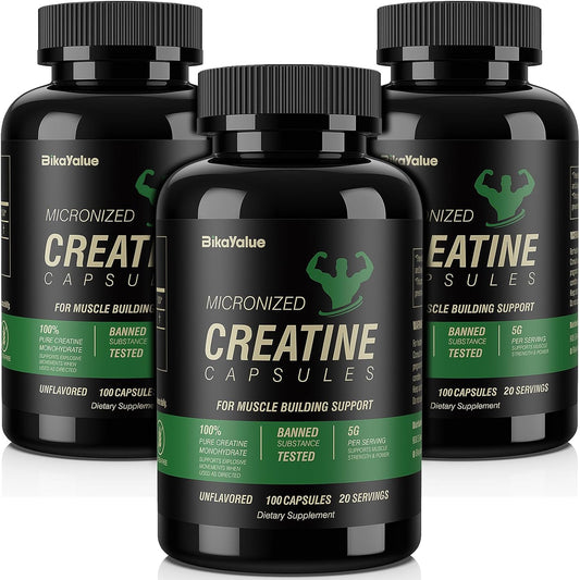 Micronized Creatine Monohydrate Capsules - Muscle, Strength, Energy - 300 Capsules (60 Servings)
