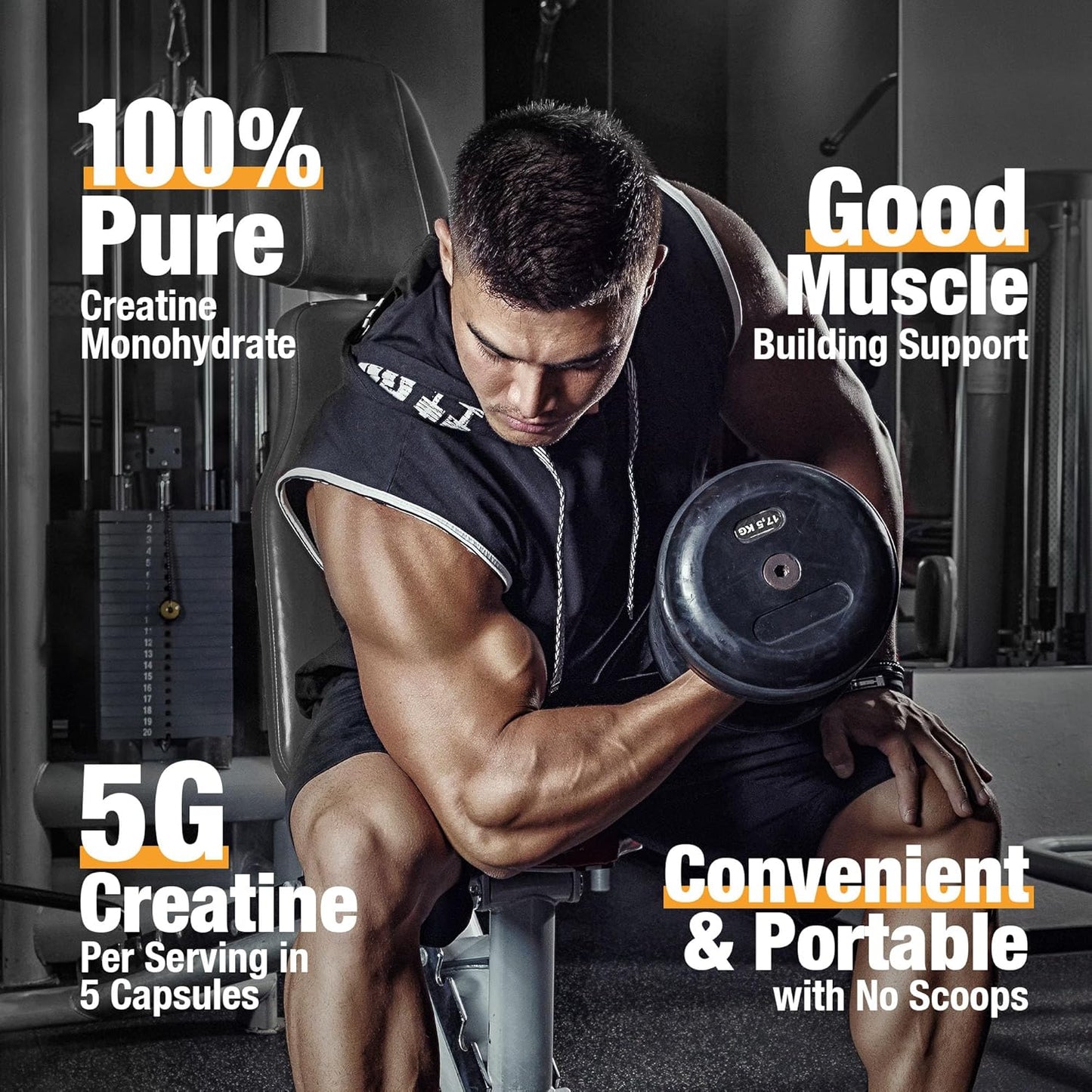 Micronized Creatine Monohydrate Capsules - Muscle, Strength, Energy - 300 Capsules (60 Servings)