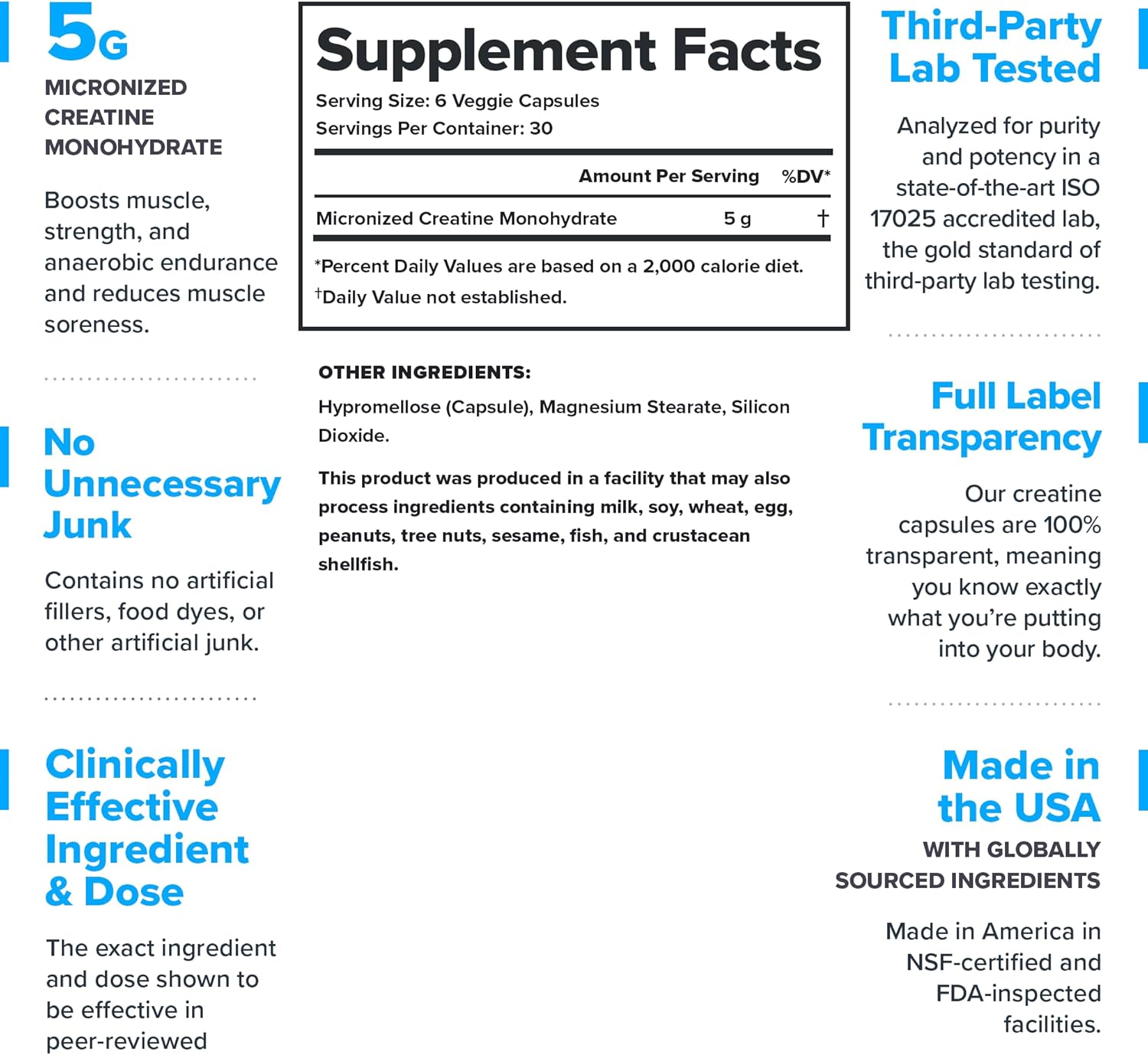 Micronized Creatine Monohydrate Capsules for Muscle Gain & Recovery - Clean Powder for Maximum Absorption - 30 Servings