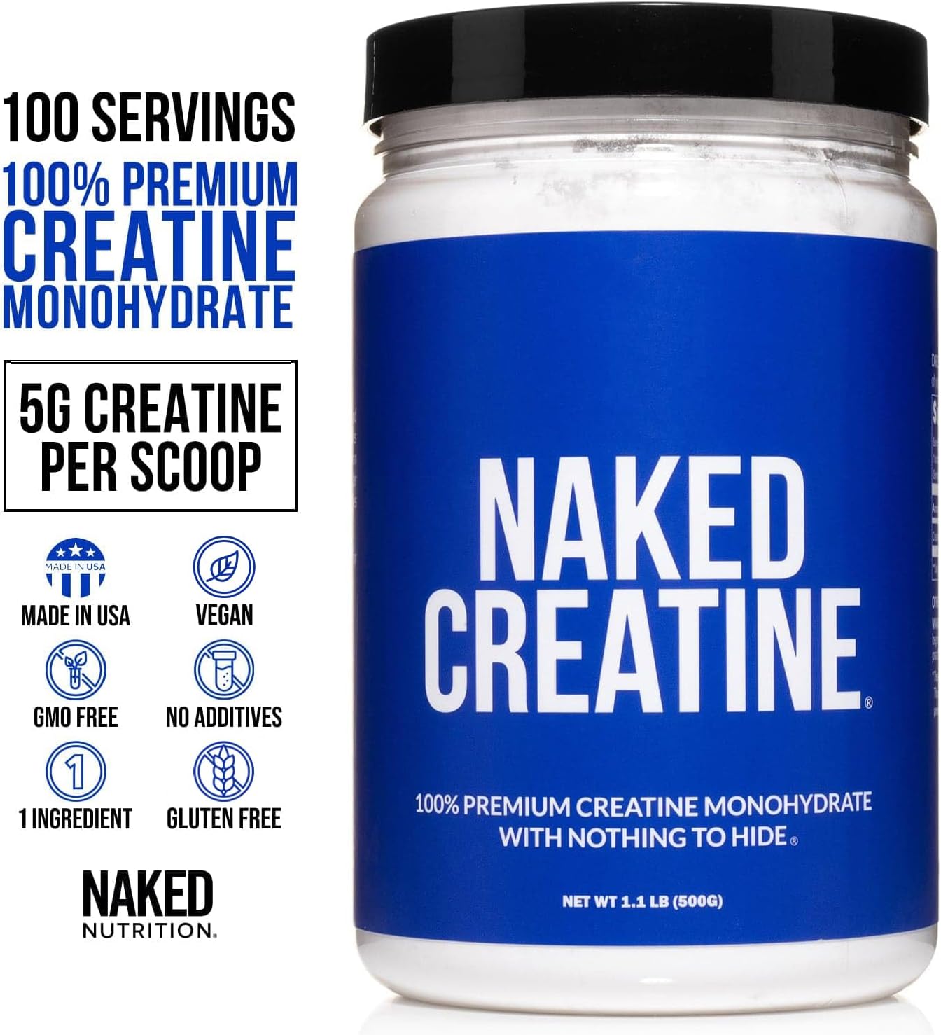 Micronized Creatine Monohydrate Powder - 100 Servings, 500g, Vegan, Non-GMO, Gluten/Soy Free - Boost Strength Naturally