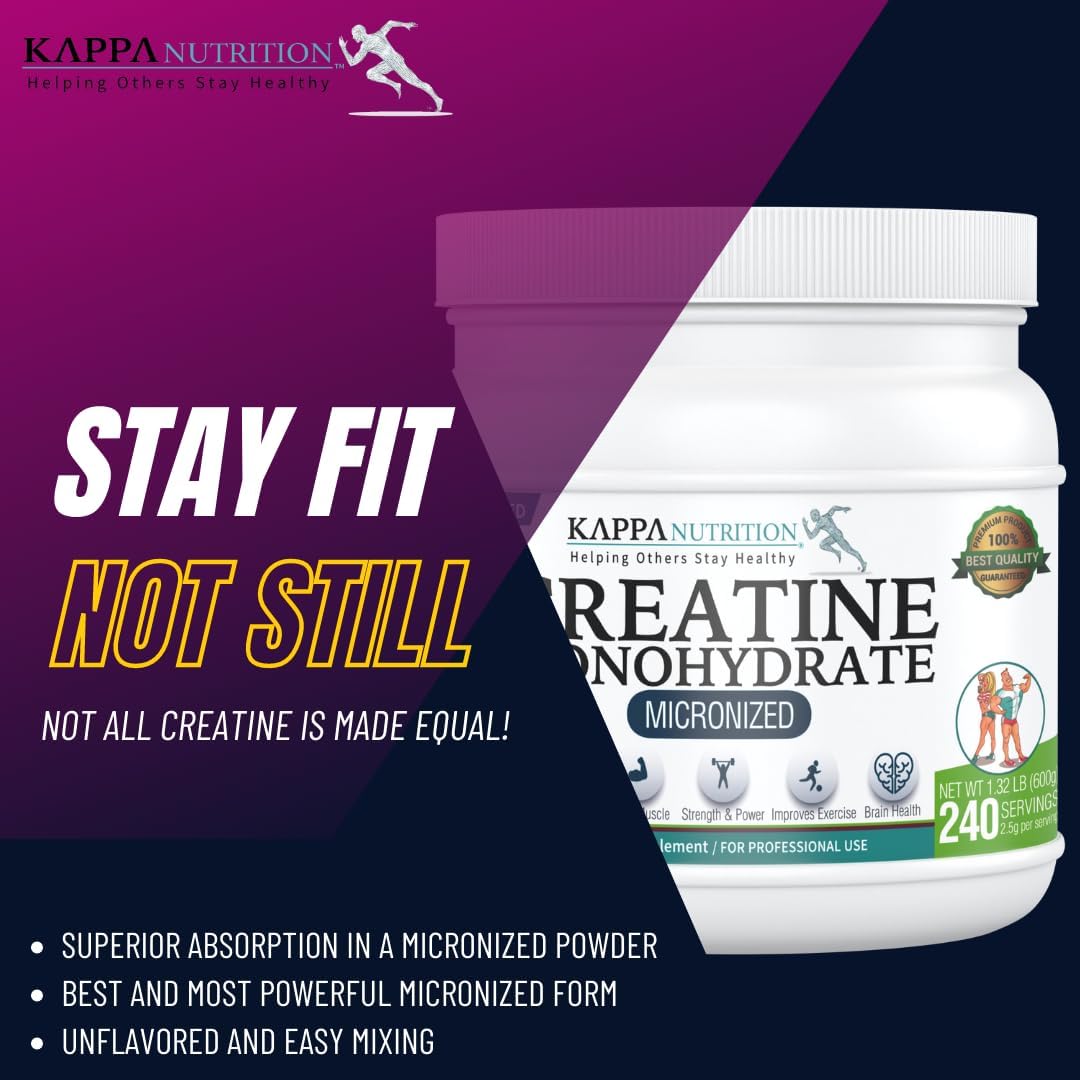 Micronized Creatine Monohydrate Powder - 2.5g per Serving (240 Servings) by KAPPA NUTRITION