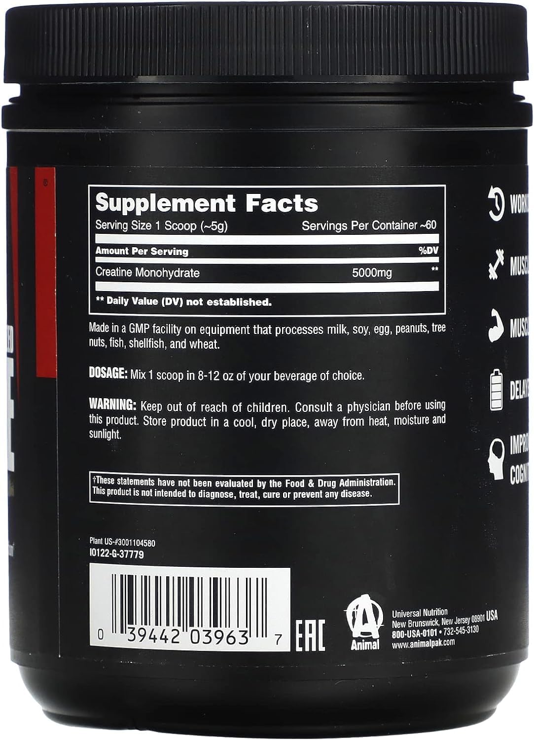 Micronized Creatine Monohydrate Powder for Animals, 10.58 oz (300g) - Unflavored Formula