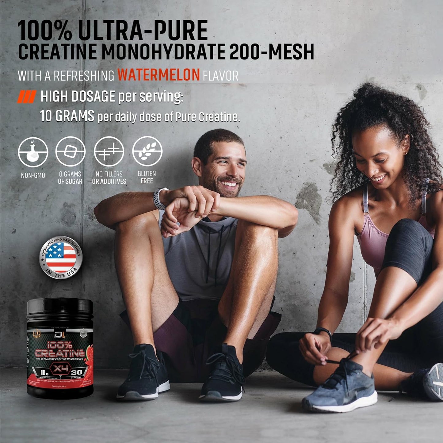 Micronized Creatine Monohydrate Powder for Lean Muscle Mass | Boost Performance & Recovery | Watermelon Flavor | 30 Servings | No Sugar