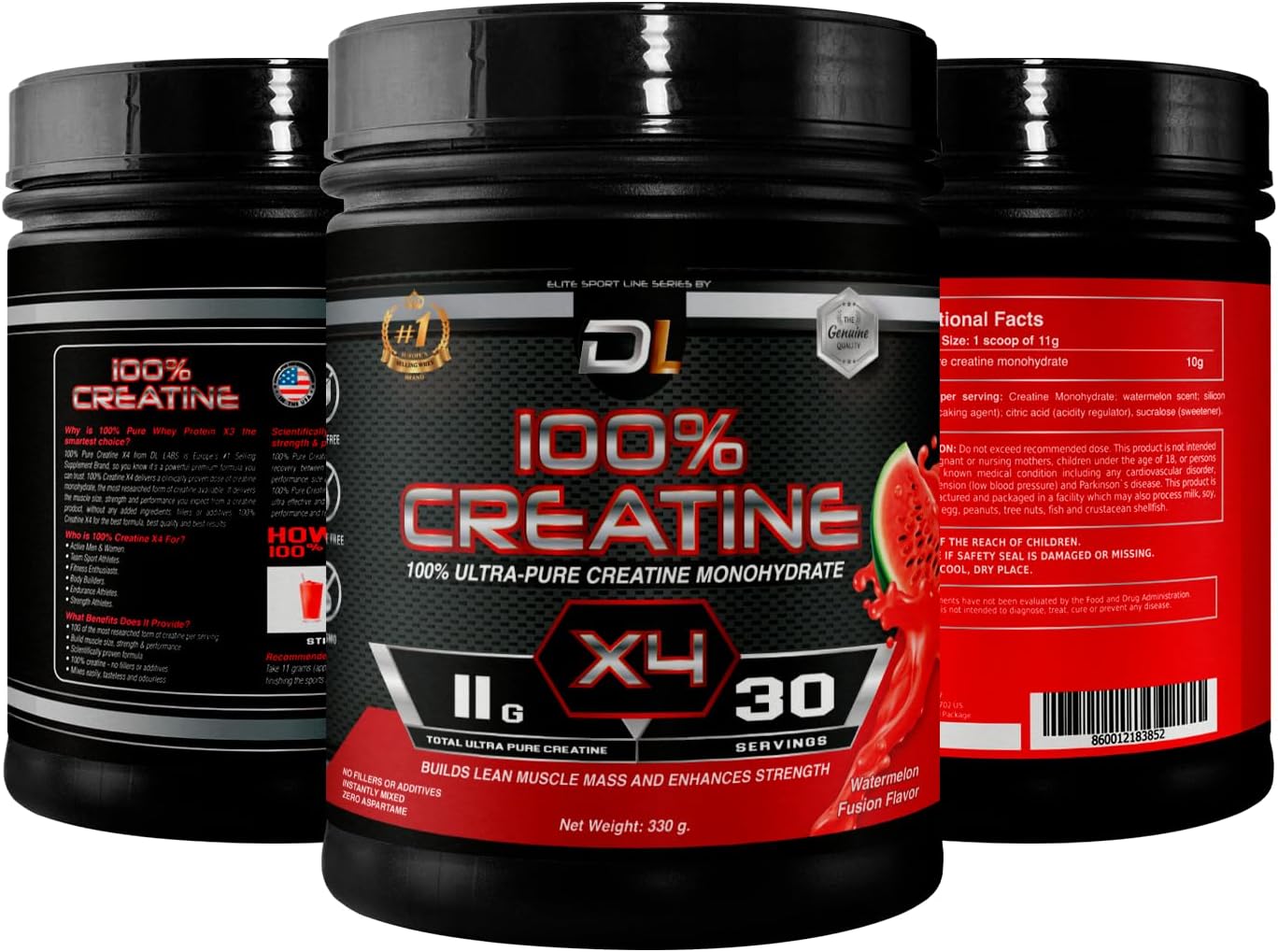 Micronized Creatine Monohydrate Powder for Lean Muscle Mass | Boost Performance & Recovery | Watermelon Flavor | 30 Servings | No Sugar
