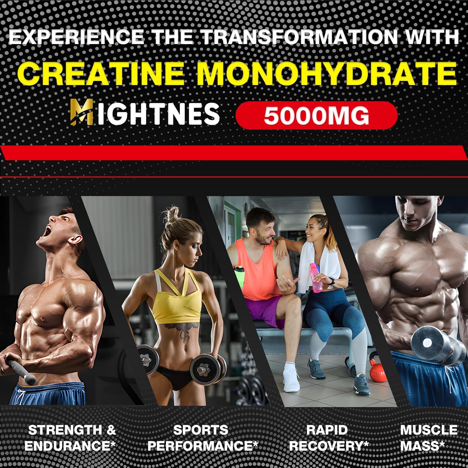 Micronized Creatine Monohydrate Powder Supplement - 5g per Serving | Includes L-Glutamine, HMB, Caffeine, Magnesium | Pack of 4