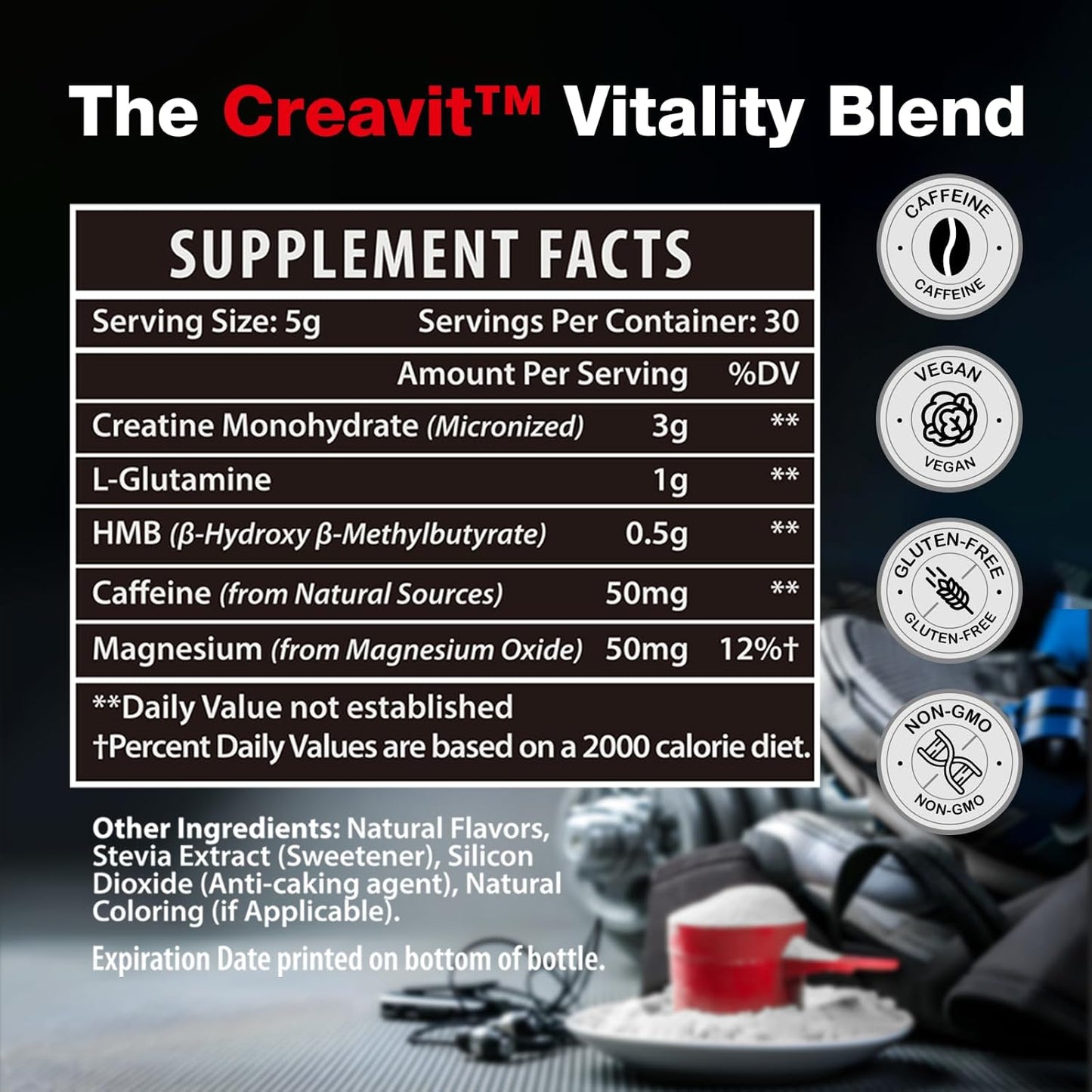 Micronized Creatine Monohydrate Powder with L-Glutamine, HMB, Caffeine, and Magnesium | 5g per Serving | 3 Pack