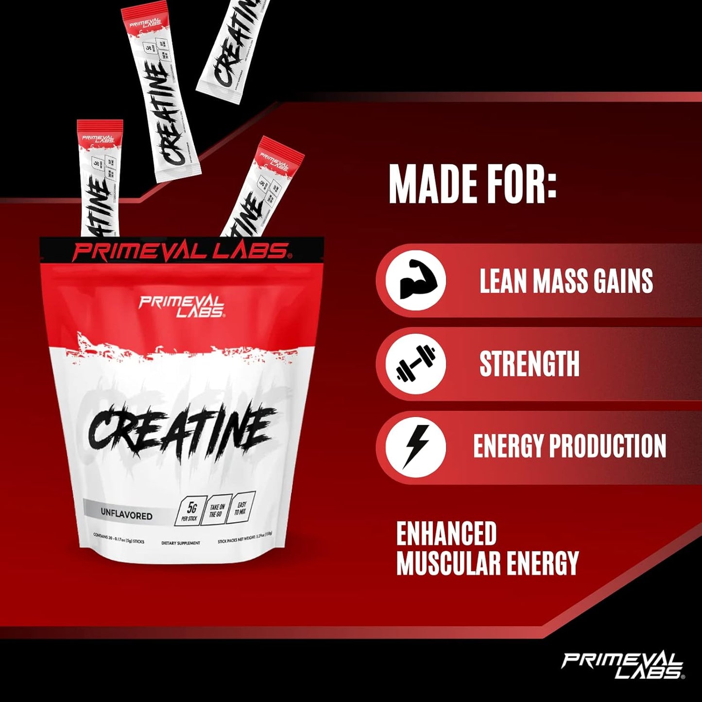 Micronized Creatine Monohydrate Stick Packs for Men & Women | Instantized Powder with 5g Creatine per Serving | 30 Servings, Unflavored