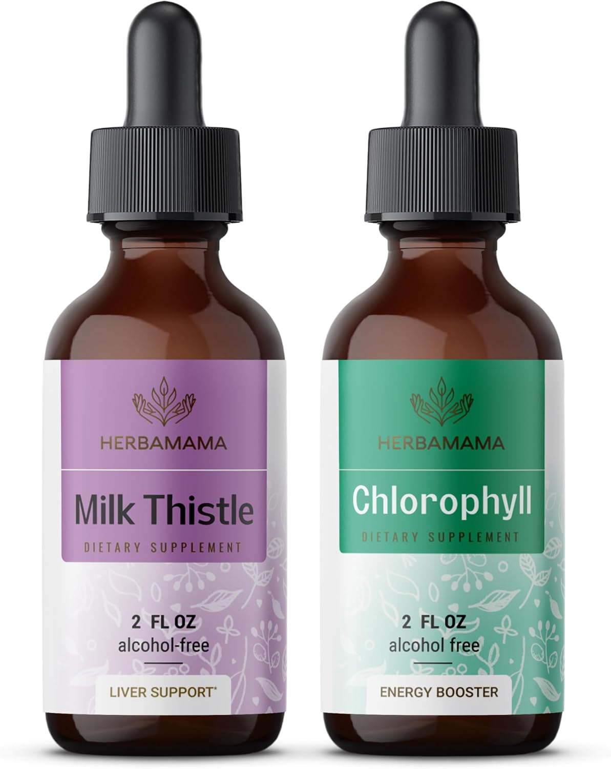 Milk Thistle and Chlorophyll Herbal Liquid Drops Bundle - Vegan Supplement Extract Kit - Non GMO, Sugar & Alcohol-Free - 2 fl oz (Pack of 2)