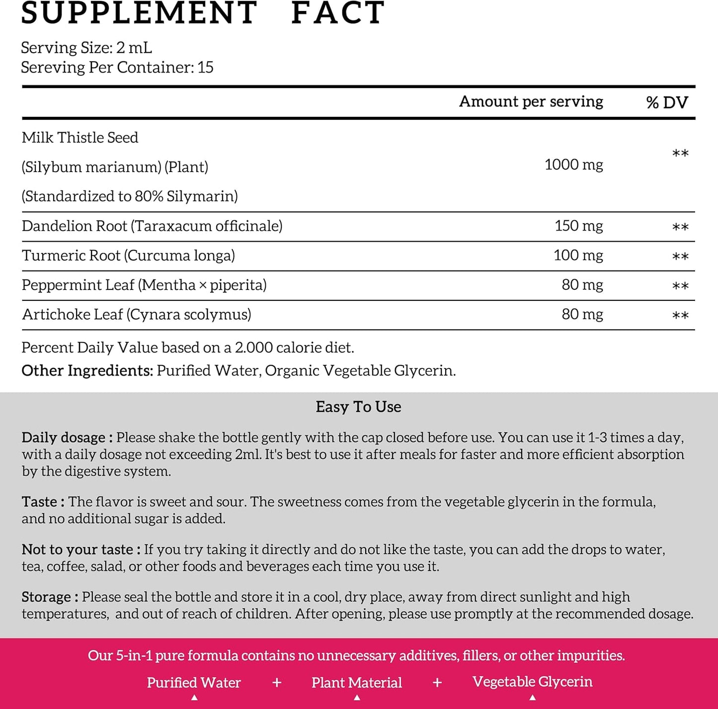Milk Thistle Extract Drops 1000mg - Liver Support Cleanse & Detox Herbal Supplement - Vegan & Non-GMO - 1 Fl Oz