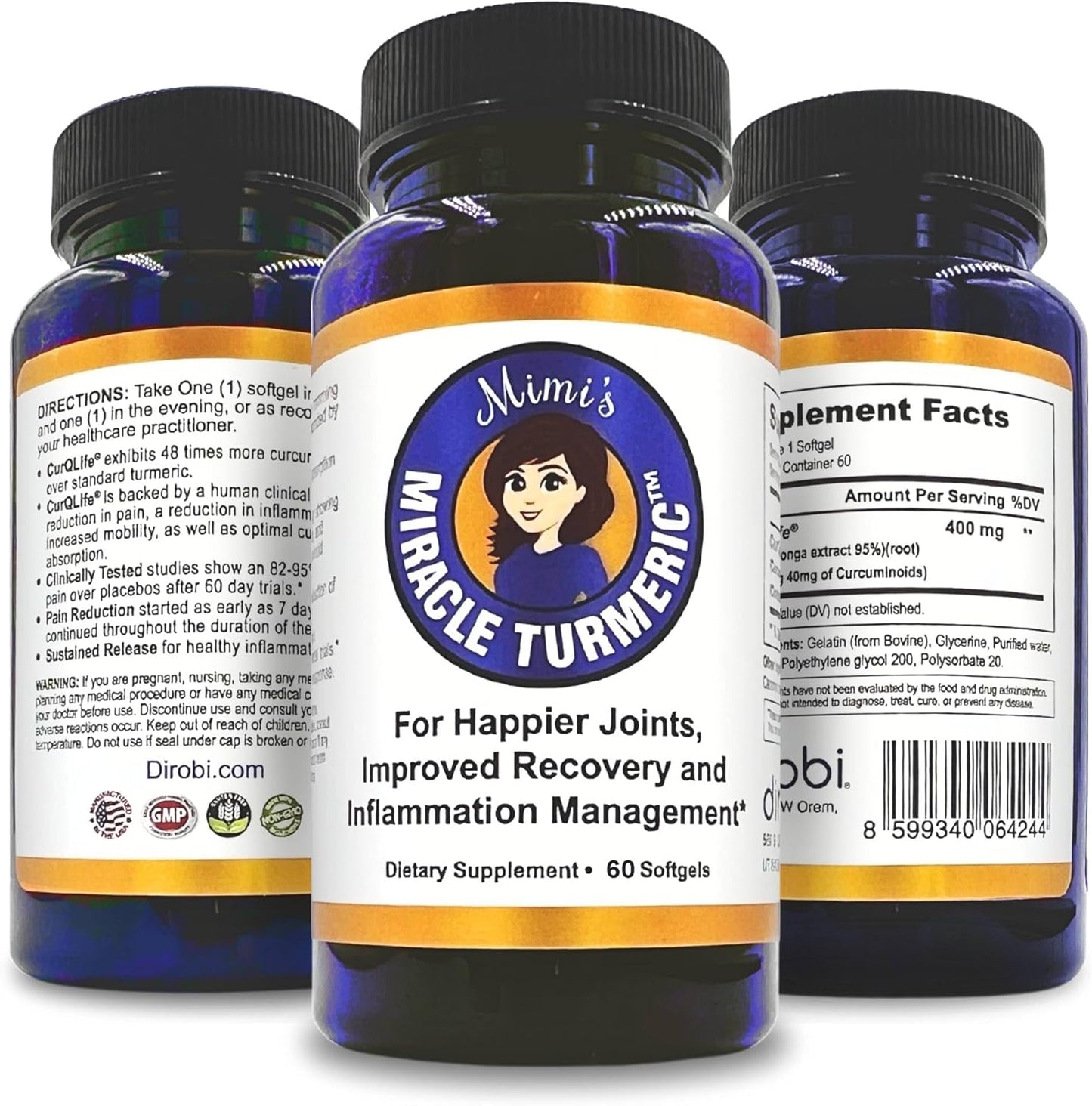 Mimi's Miracle Turmeric Capsules: Micelle Curcumin Supplement, Clinical Trials Show Relief in 7 Days, 10x More Bioavailable (60 Count)