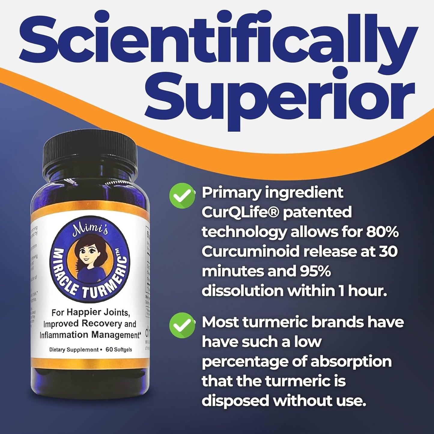 Mimi's Miracle Turmeric Capsules: Micelle Curcumin Supplement, Clinical Trials Show Relief in 7 Days, 10x More Bioavailable (60 Count)