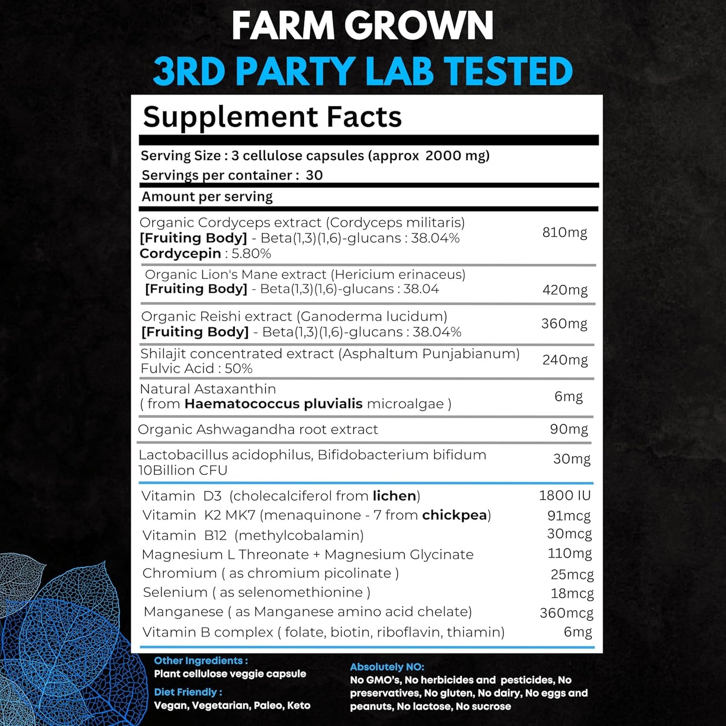 Mind Flow Mushroom Complex with Cordyceps, Lions Mane, and Reishi Extract, Super Foods, Vitamins, and Minerals - Includes Shilajit, Ashwagandha, Astaxanthin, Vitamin D3 + K2, and Magnesium L Threonate