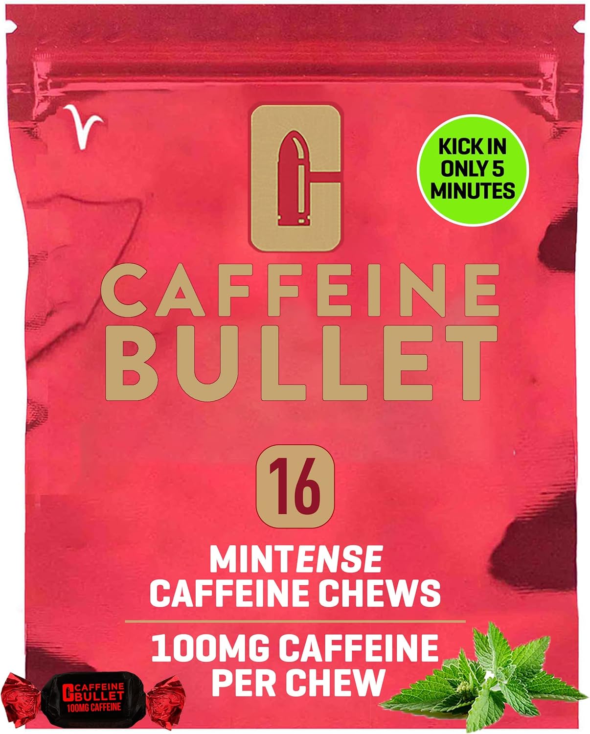 Mint Chews Energy Gel with 100mg Caffeine for Running, Cycling, and Pre Workout - Faster Boost Than Tablets and Gum - Sport Science Endurance Kick