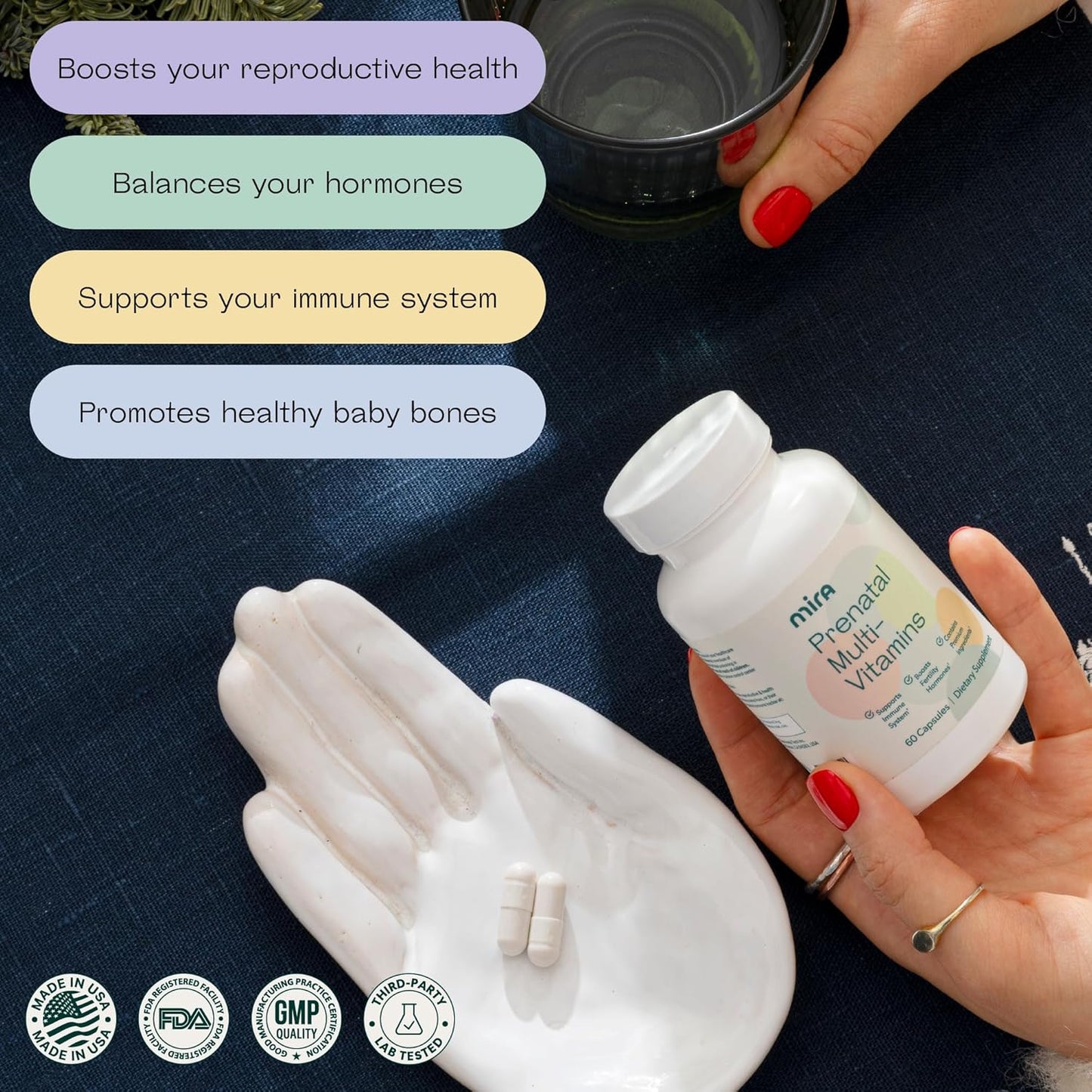 Mira Pregnancy Bundle: Digital Fertility Kit with Ovulation Test Wands, Prenatal Vitamins, and Fertility Tea (60 Capsules, 20 Tea Bags)