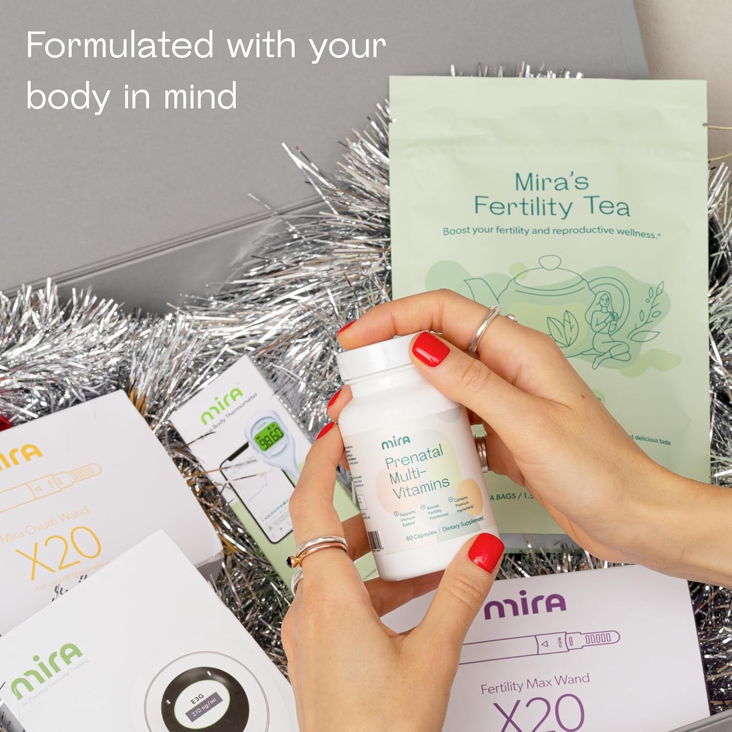 Mira Pregnancy Bundle: Digital Fertility Kit with Ovulation Test Wands, Prenatal Vitamins, and Fertility Tea (60 Capsules, 20 Tea Bags)
